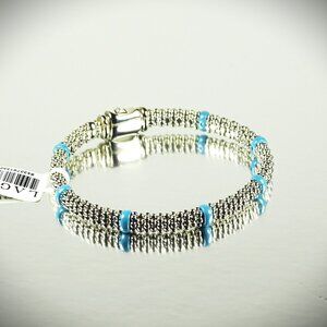 LAGOS Caviar Sterling Silver Ceramic Blue Stations Bangle Bracelet